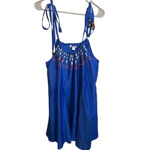 Sundance Women's Blue Boho Summer Embroidered Strappy Sundress Size XL
